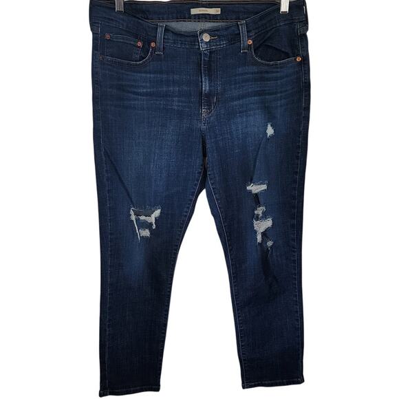 Levi's 711 Skinny Dark Wash High Rise Distressed Frayed Jeans 32 - Picture 1 of 3